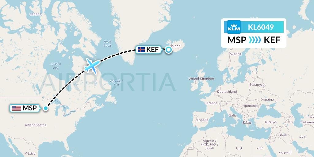 KL6049 KLM Flight Map: Minneapolis to Reykjavik