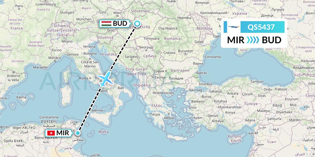 QS5437 Smartwings Flight Map: Monastir to Budapest