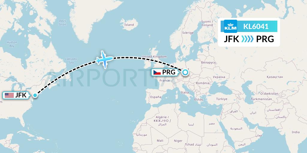 KL6041 KLM Flight Map: New York to Prague