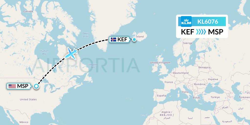 KL6076 KLM Flight Map: Reykjavik to Minneapolis