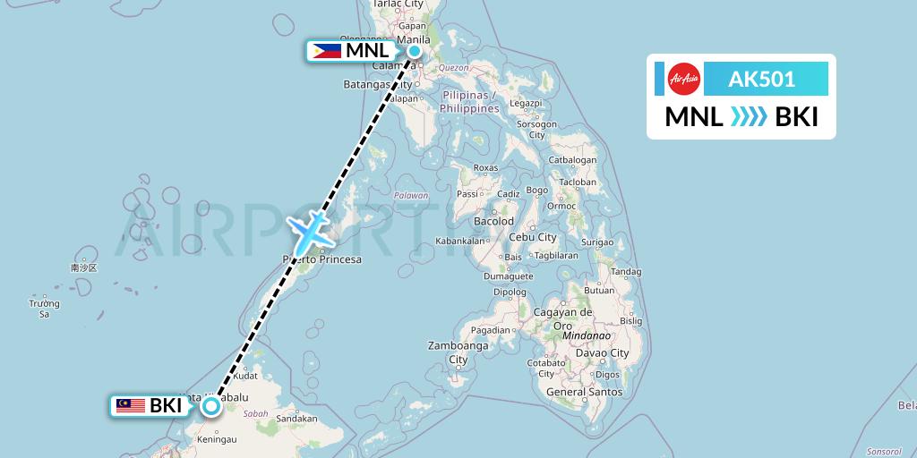 AK501 AirAsia Flight Map: Manila to Kota Kinabalu