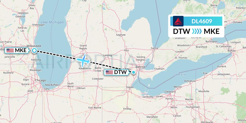 DL4609 Delta Air Lines Flight Map: Detroit to Milwaukee