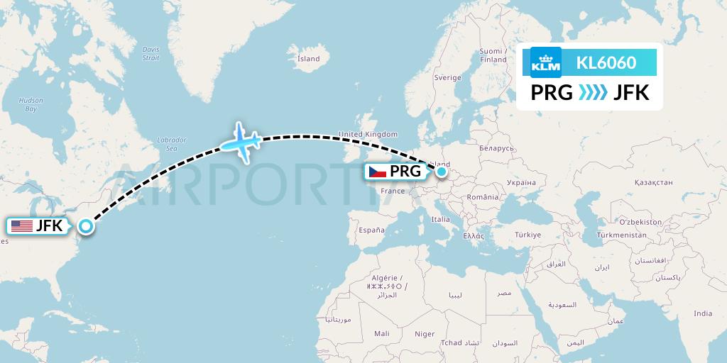 KL6060 KLM Flight Map: Prague to New York