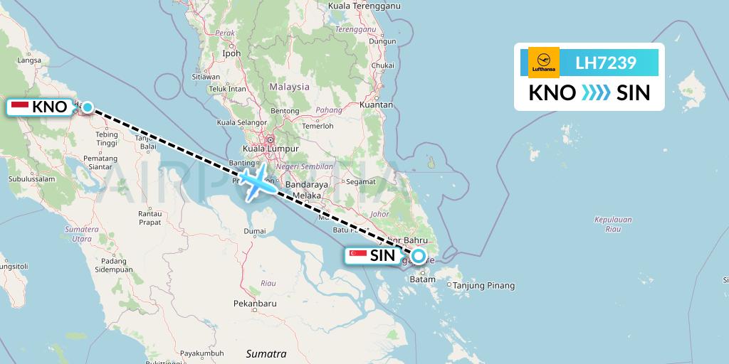 LH7239 Lufthansa Flight Map: Medan to Singapore