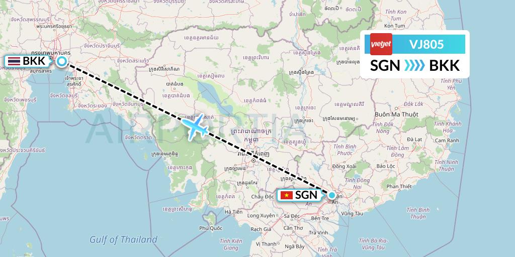 VJ805 VietJet Air Flight Map: Ho Chi Minh City to Bangkok