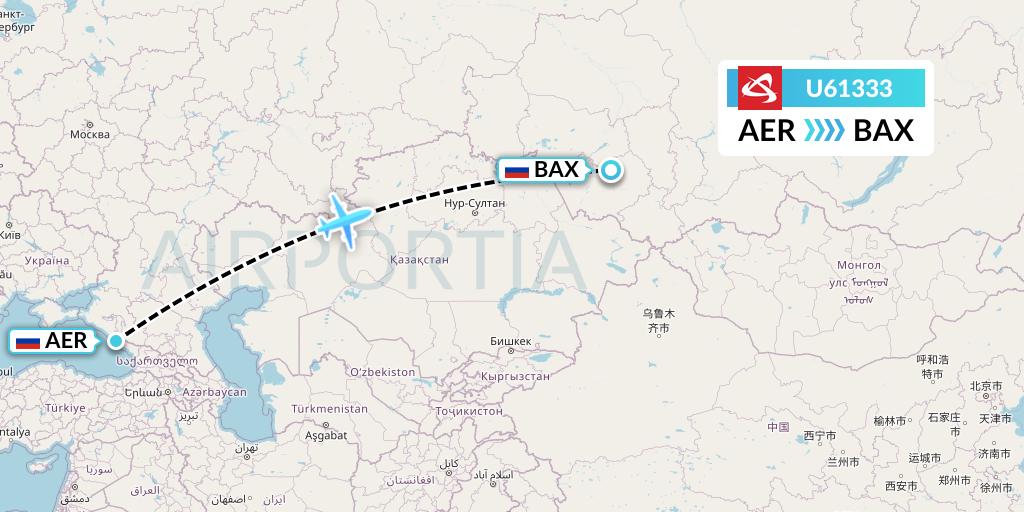 U61333 Ural Airlines Flight Map: Sochi to Barnaul