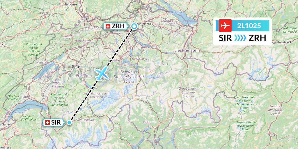 2L1025 Helvetic Airways Flight Map: Sion to Zurich