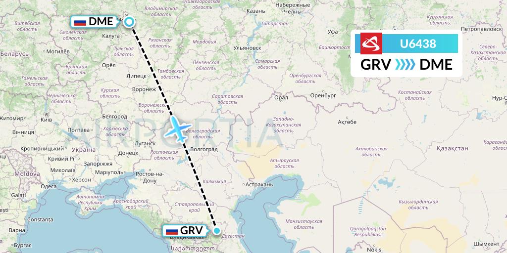 U6438 Ural Airlines Flight Map: Grozny to Moscow