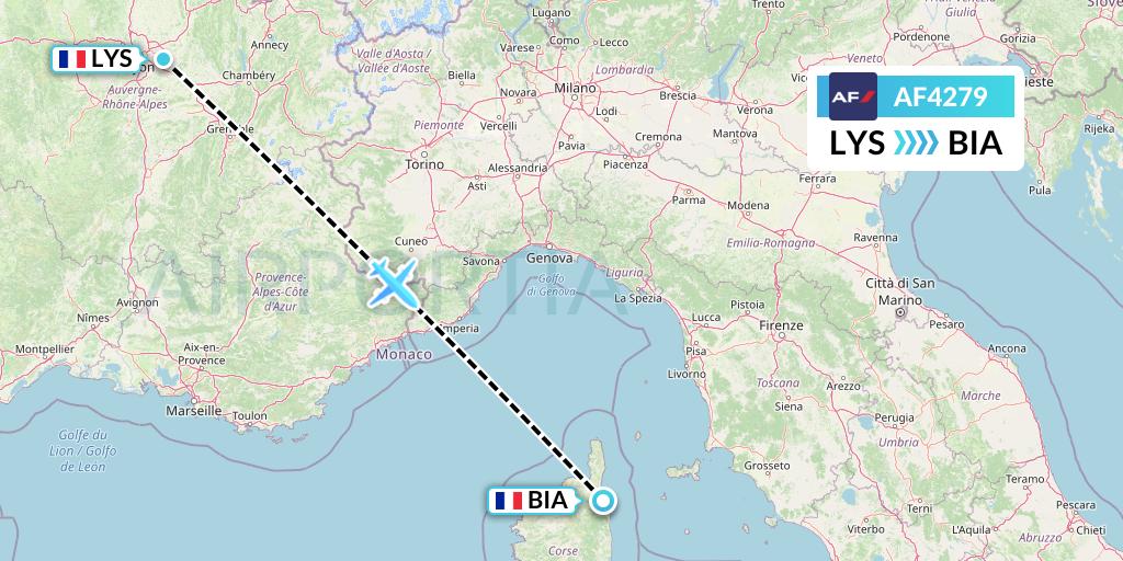 AF4279 Air France Flight Map: Lyon to Bastia