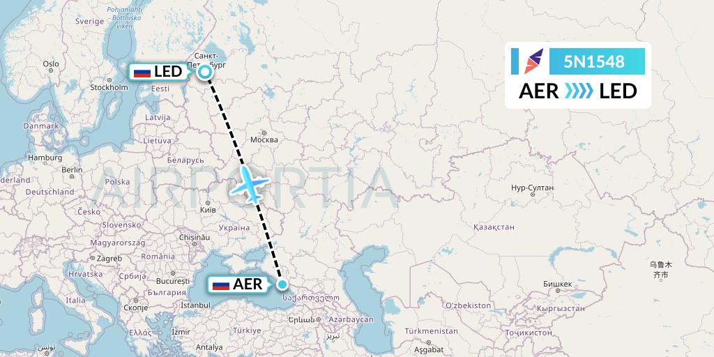 5N1548 Nordavia Flight Map: Sochi to St. Petersburg