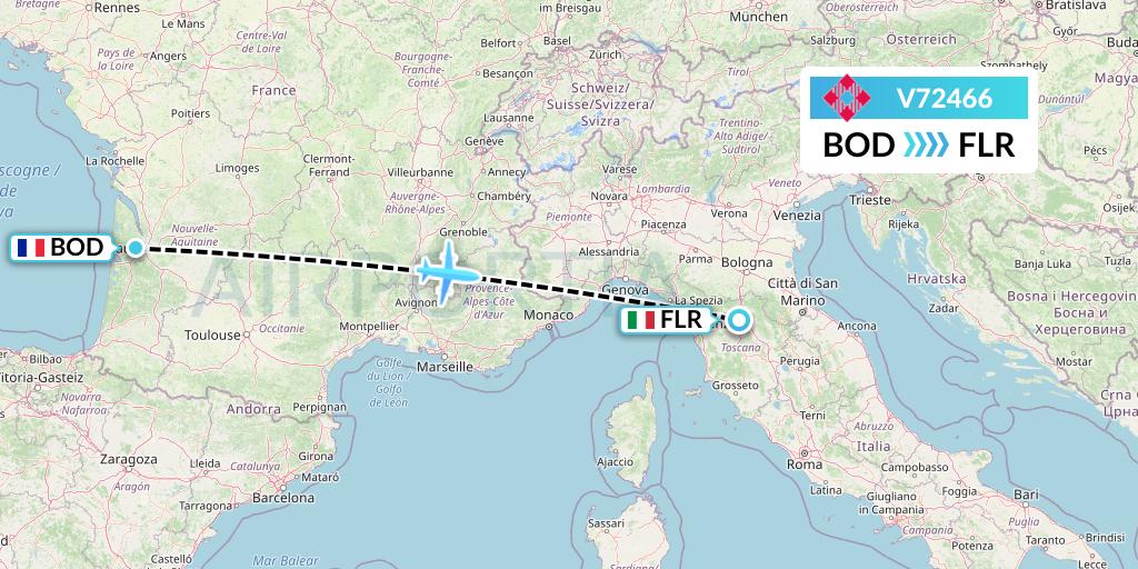 V72466 Volotea Flight Map: Bordeaux to Florence
