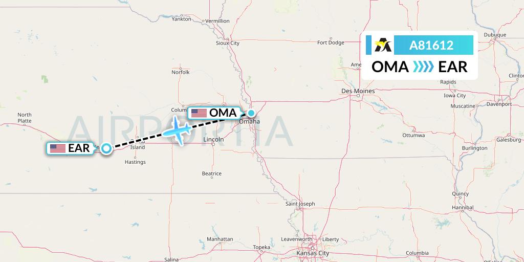 A81612 Aerolink Uganda Flight Map: Omaha to Kearney