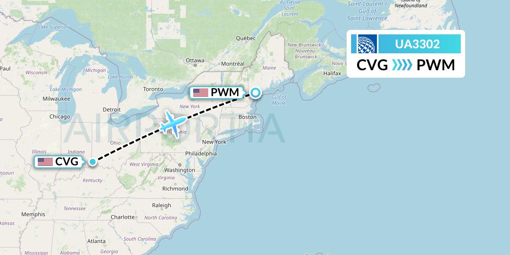 UA3302 United Airlines Flight Map: Cincinnati to Portland