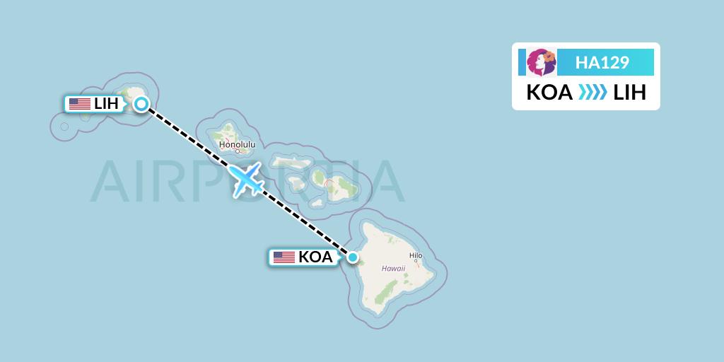 HA129 Hawaiian Airlines Flight Map: Kailua-Kona to Lihue