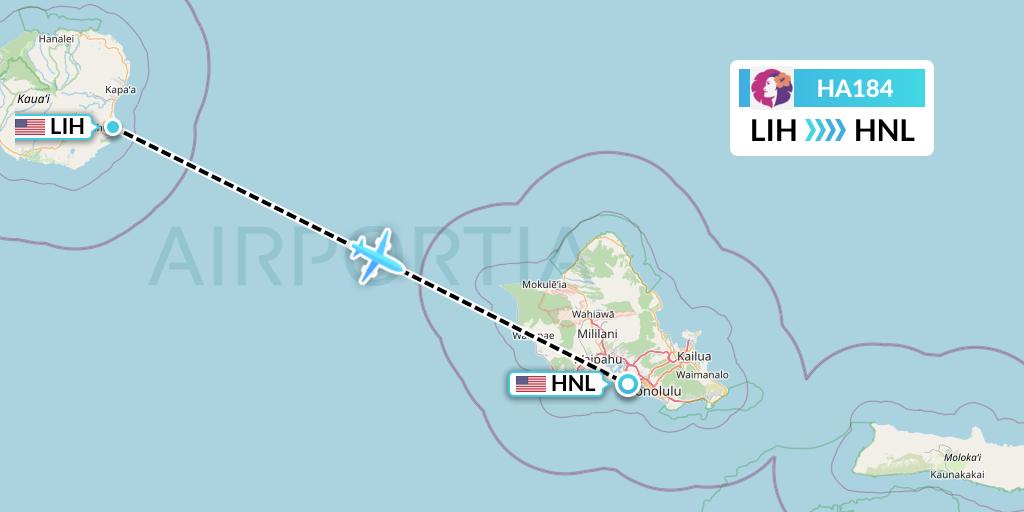 HA184 Hawaiian Airlines Flight Map: Lihue to Honolulu