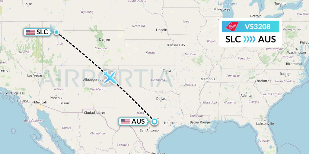 VS3208 Virgin Atlantic Airways Flight Map: Salt Lake City to Austin