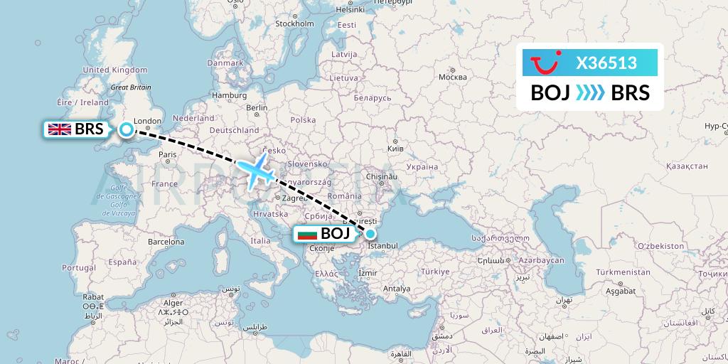 X36513 TUI fly Germany Flight Map: Burgas to Bristol