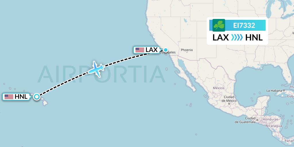 EI7332 Aer Lingus Flight Map: Los Angeles to Honolulu