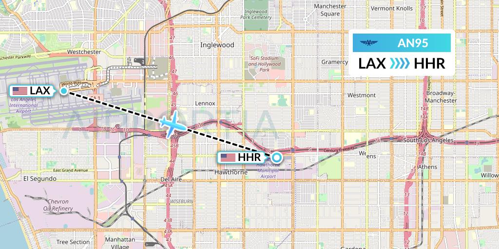 AN95 Advanced Air Flight Map: Los Angeles to Hawthorne