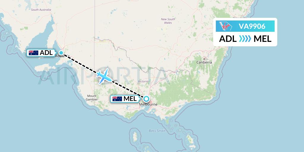 VA9906 Virgin Australia Flight Map: Adelaide to Melbourne