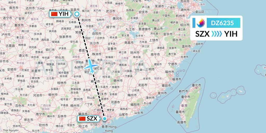 DZ6235 Donghai Airlines Flight Map: Shenzhen to Yichang