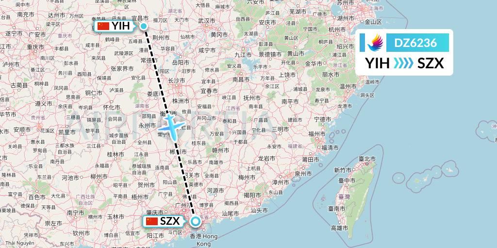 DZ6236 Donghai Airlines Flight Map: Yichang to Shenzhen