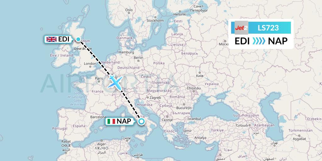 LS723 Jet2 Flight Map: Edinburgh to Naples
