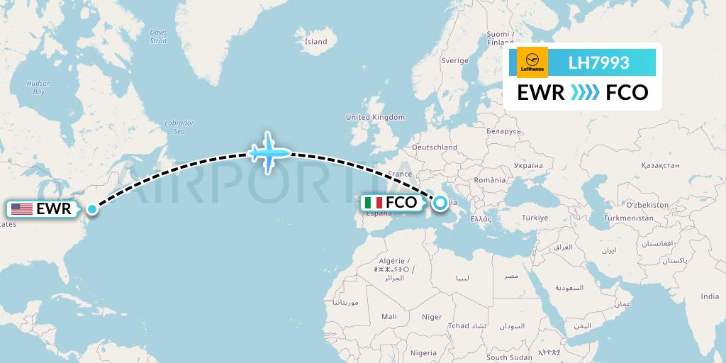 LH7993 Lufthansa Flight Map: New York to Rome
