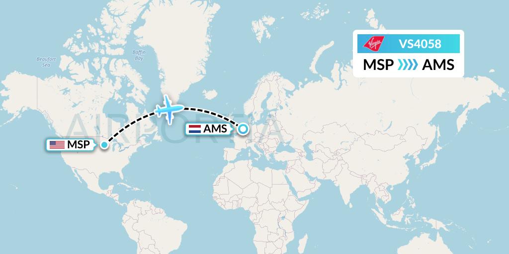 VS4058 Virgin Atlantic Airways Flight Map: Minneapolis to Amsterdam