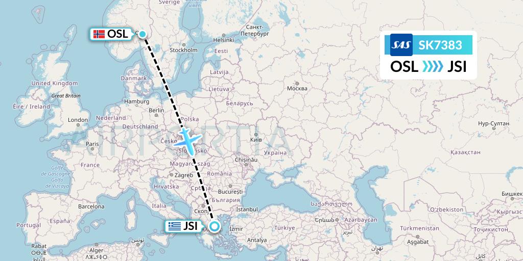 SK7383 SAS Flight Map: Oslo to Skiathos