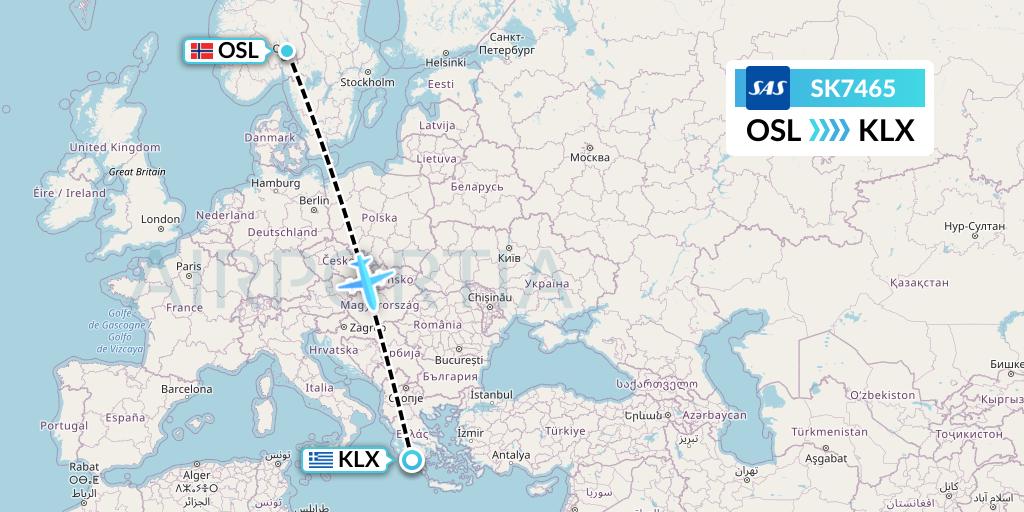 SK7465 SAS Flight Map: Oslo to Kalamata