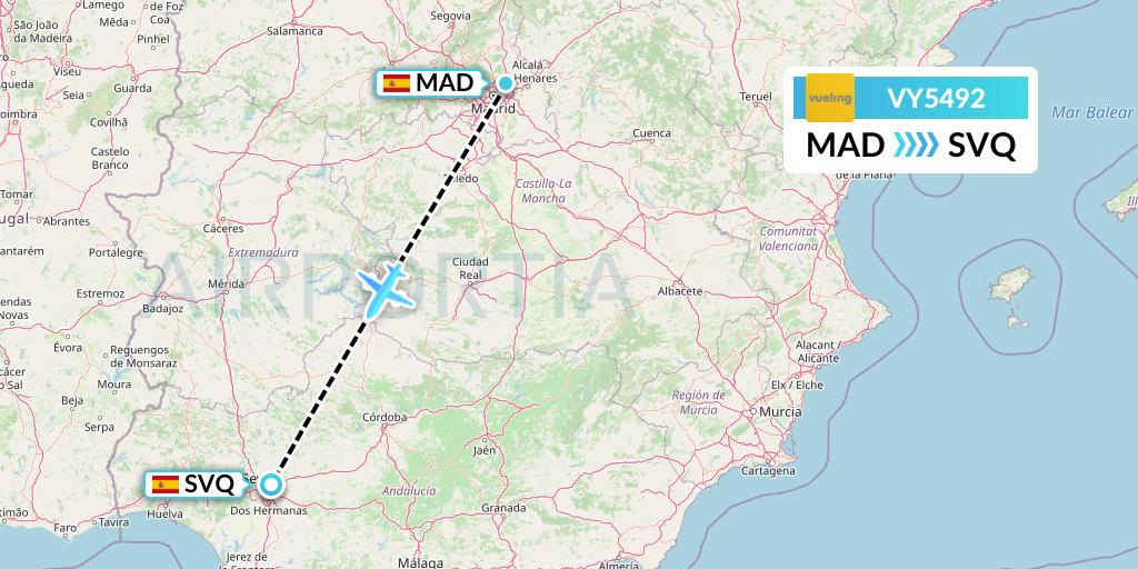 VY5492 Vueling Flight Map: Madrid to Seville