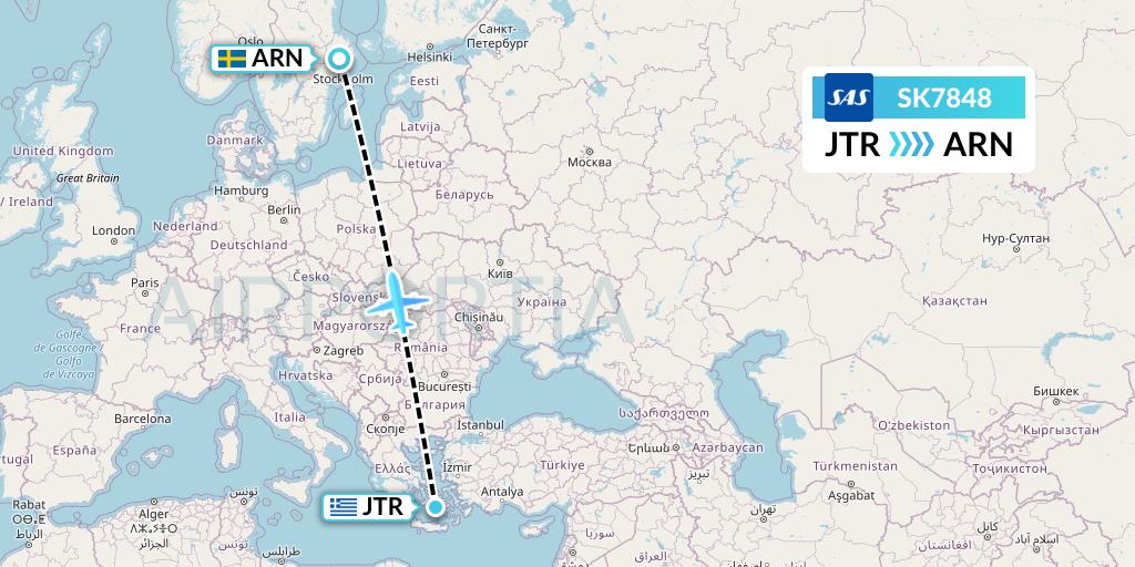 SK7848 SAS Flight Map: Santorini to Stockholm