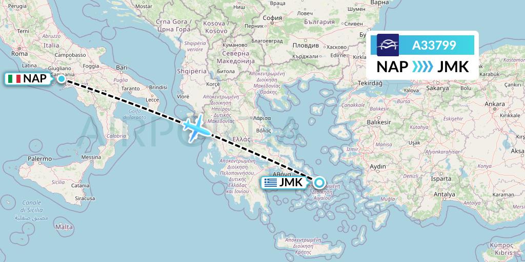 A33799 Aegean Airlines Flight Map: Naples to Mykonos