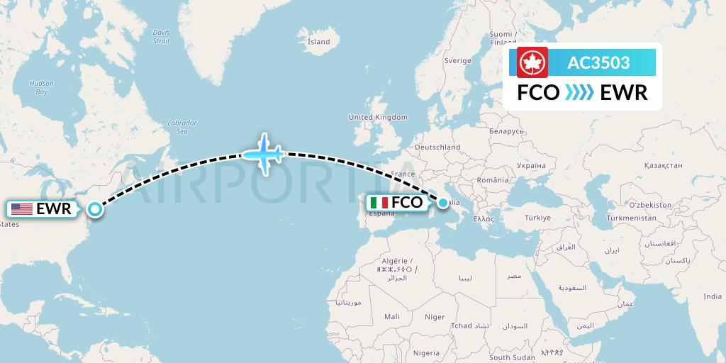 AC3503 Air Canada Flight Map: Rome to New York