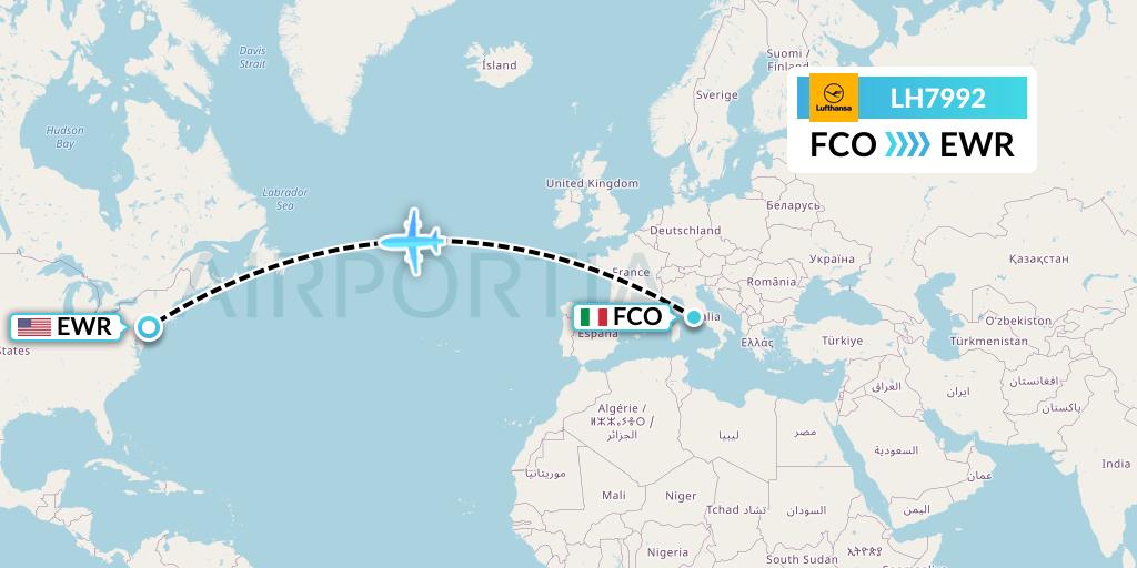 LH7992 Lufthansa Flight Map: Rome to New York