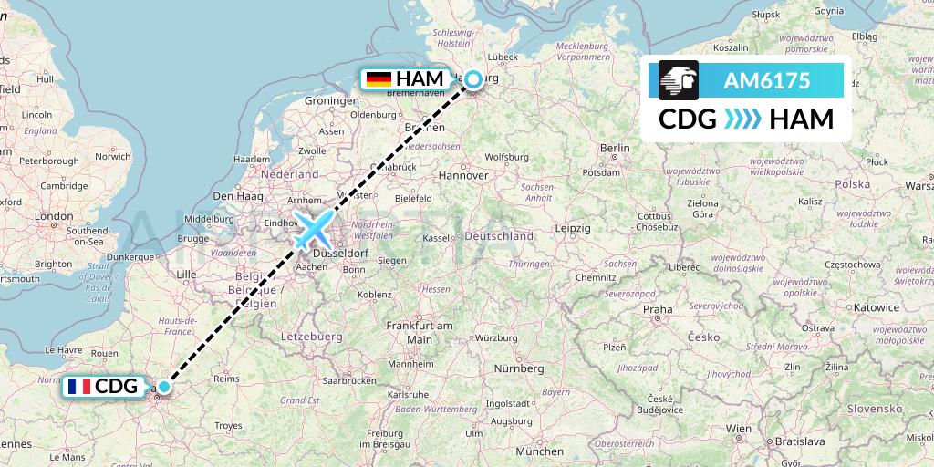 AM6175 Aeromexico Flight Map: Paris to Hamburg