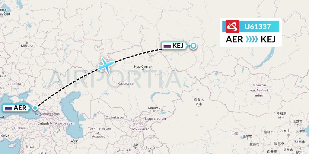 U61337 Ural Airlines Flight Map: Sochi to Kemerovo