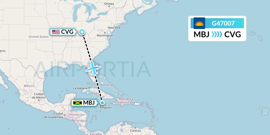 G47007 Allegiant Air Flight Map: Montego Bay to Cincinnati