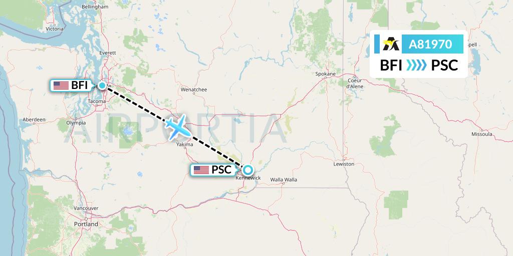 A81970 Aerolink Uganda Flight Map: Seattle to Pasco