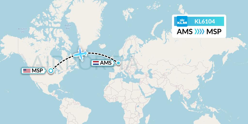 KL6104 KLM Flight Map: Amsterdam to Minneapolis