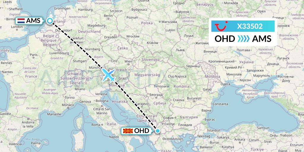 X33502 TUI fly Germany Flight Map: Ohrid to Amsterdam