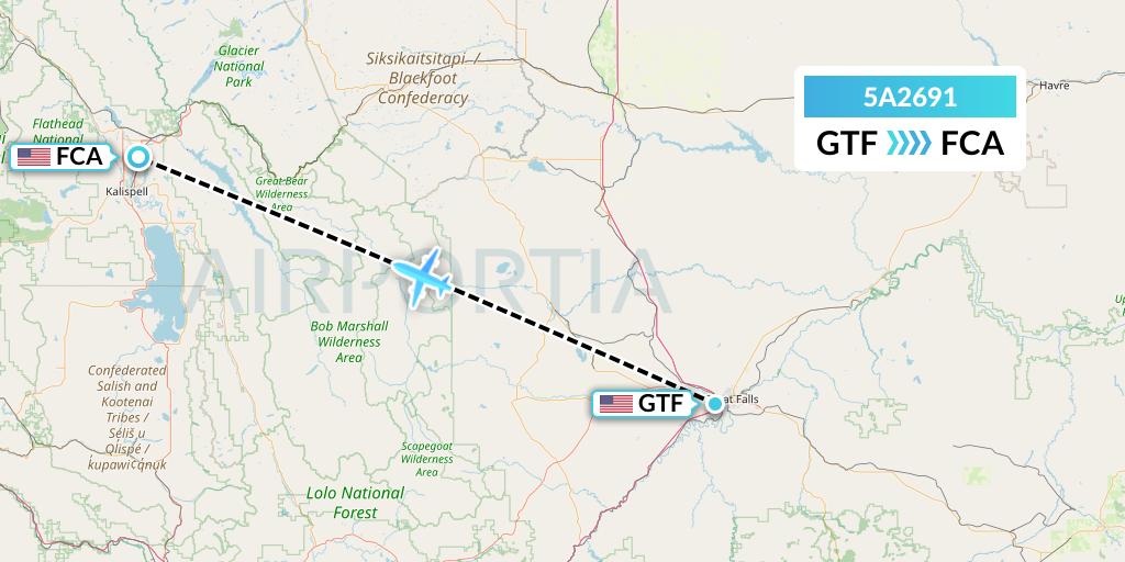 5A2691 Alpine Air Express Flight Map: Great Falls to Kalispell