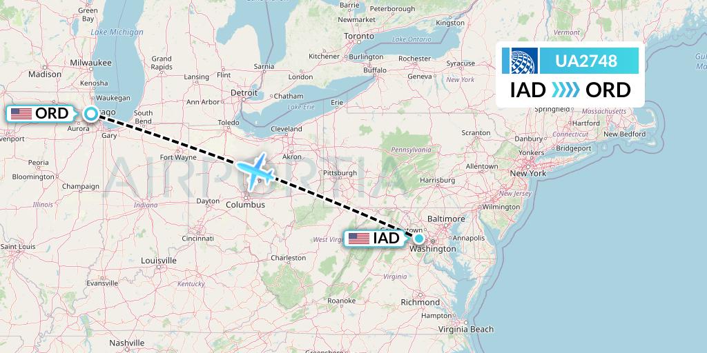 UA2748 United Airlines Flight Map: Washington to Chicago