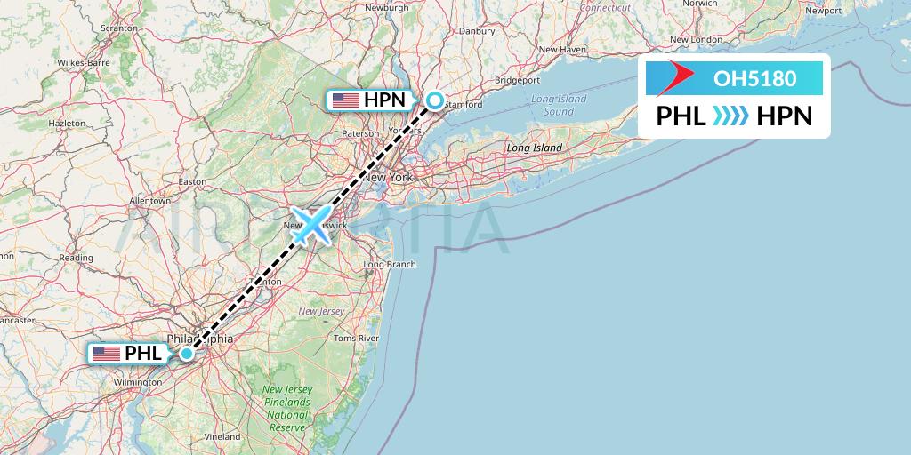 OH5180 PSA Airlines Flight Map: Philadelphia to White Plains