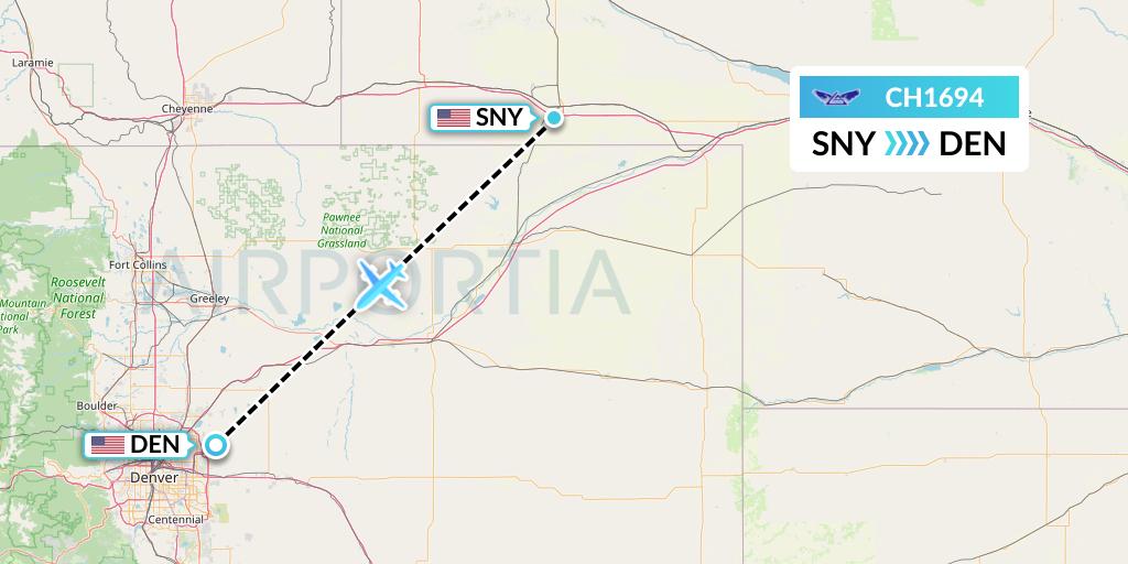 CH1694 Bemidji Airlines Flight Map: Sidney to Denver