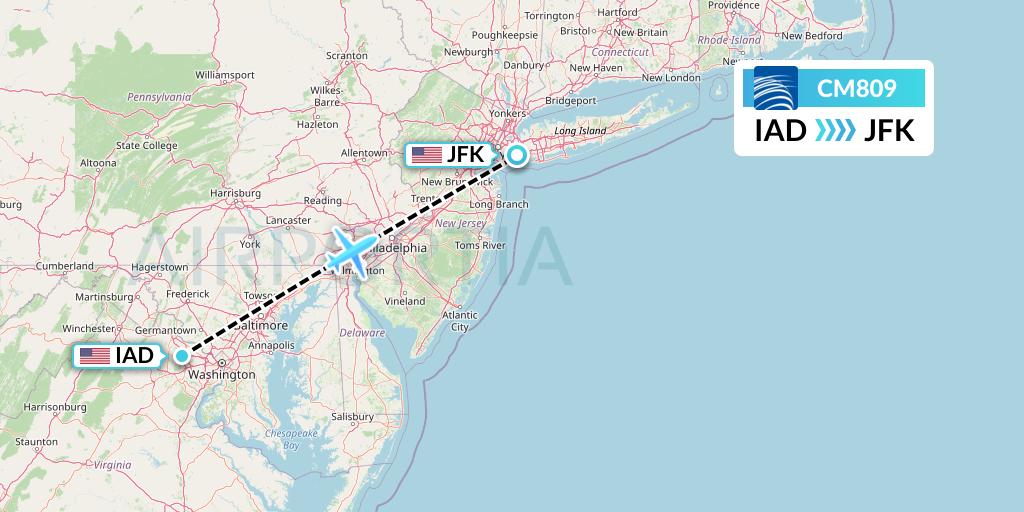 CM809 Copa Airlines Flight Map: Washington to New York