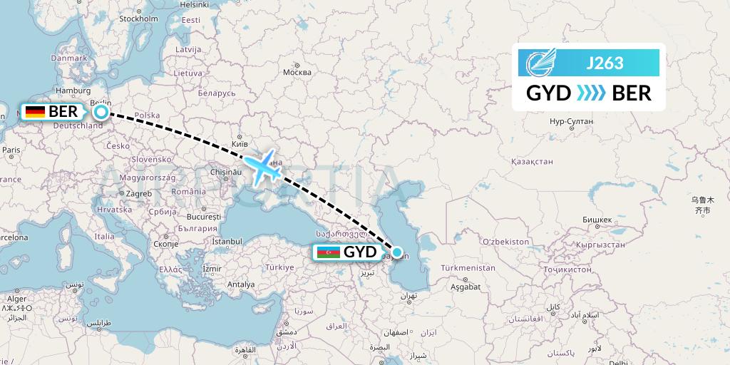 J263 Azerbaijan Airlines Flight Map: Baku to Berlin