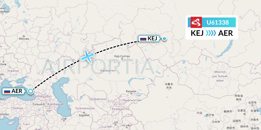 U61338 Ural Airlines Flight Map: Kemerovo to Sochi