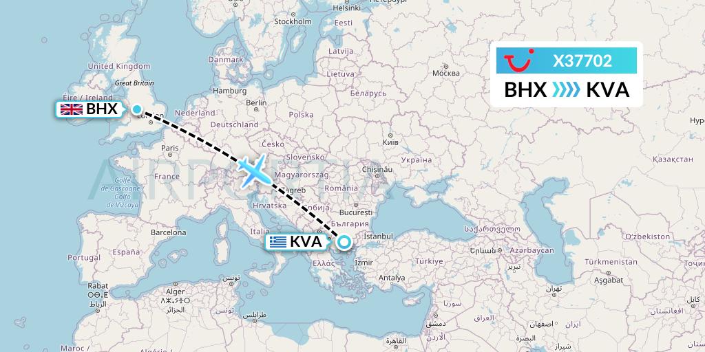 X37702 TUI fly Germany Flight Map: Birmingham to Kavala